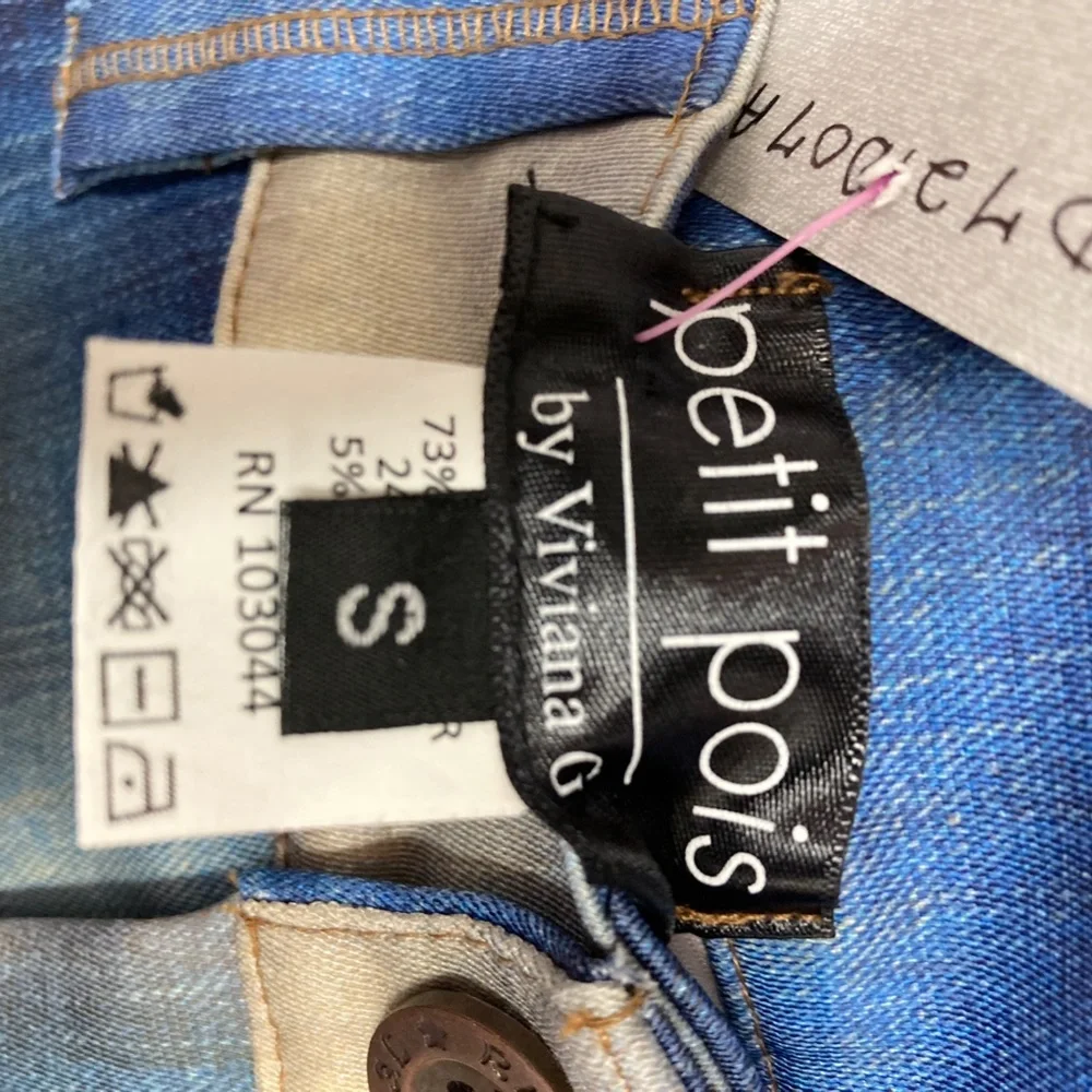 Petit Pois by Viviana G Stretch Denim Look Pant Size S,XL Patches Festival - Picture 13 of 15